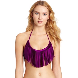 image:imageLuli Fama Womens Cosita Buena Fringe Halter Bikini TopVixen Purple